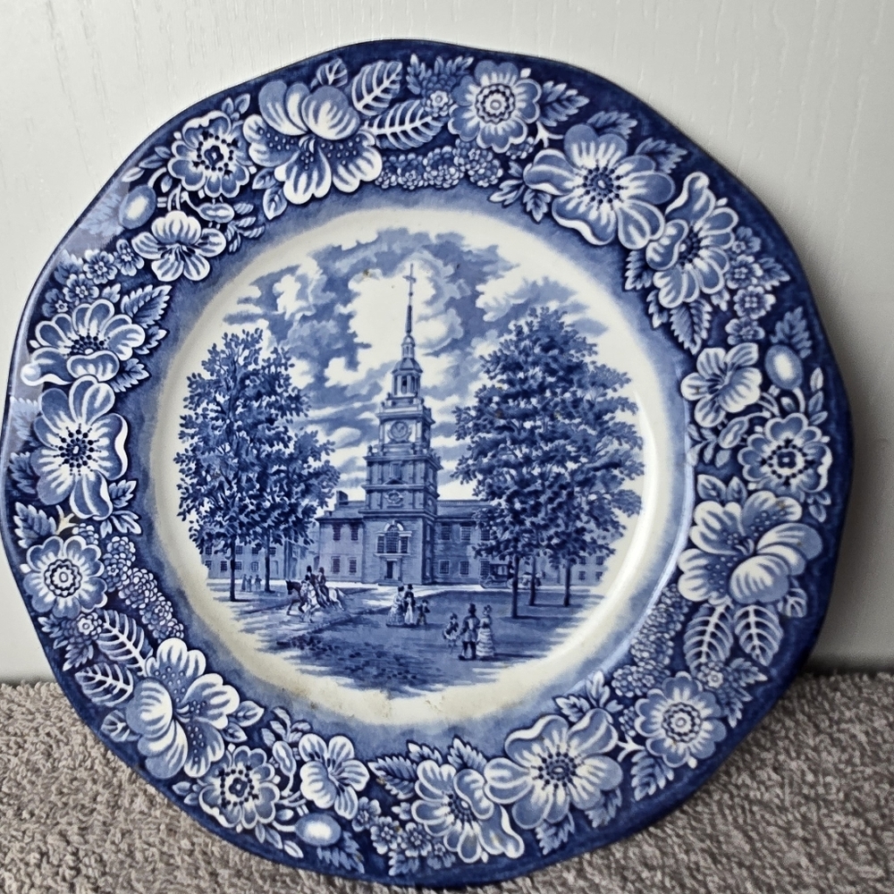 Staffordshire Liberty Blue Ironstone Dinner Plate Independence Hall England